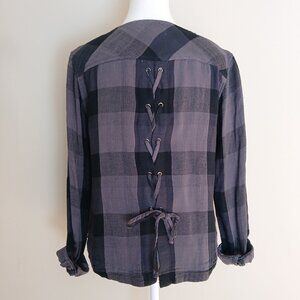 Anthropologie Cloth & Stone Buffalo Plaid Tie Back  Cotton Blend Top Size Small